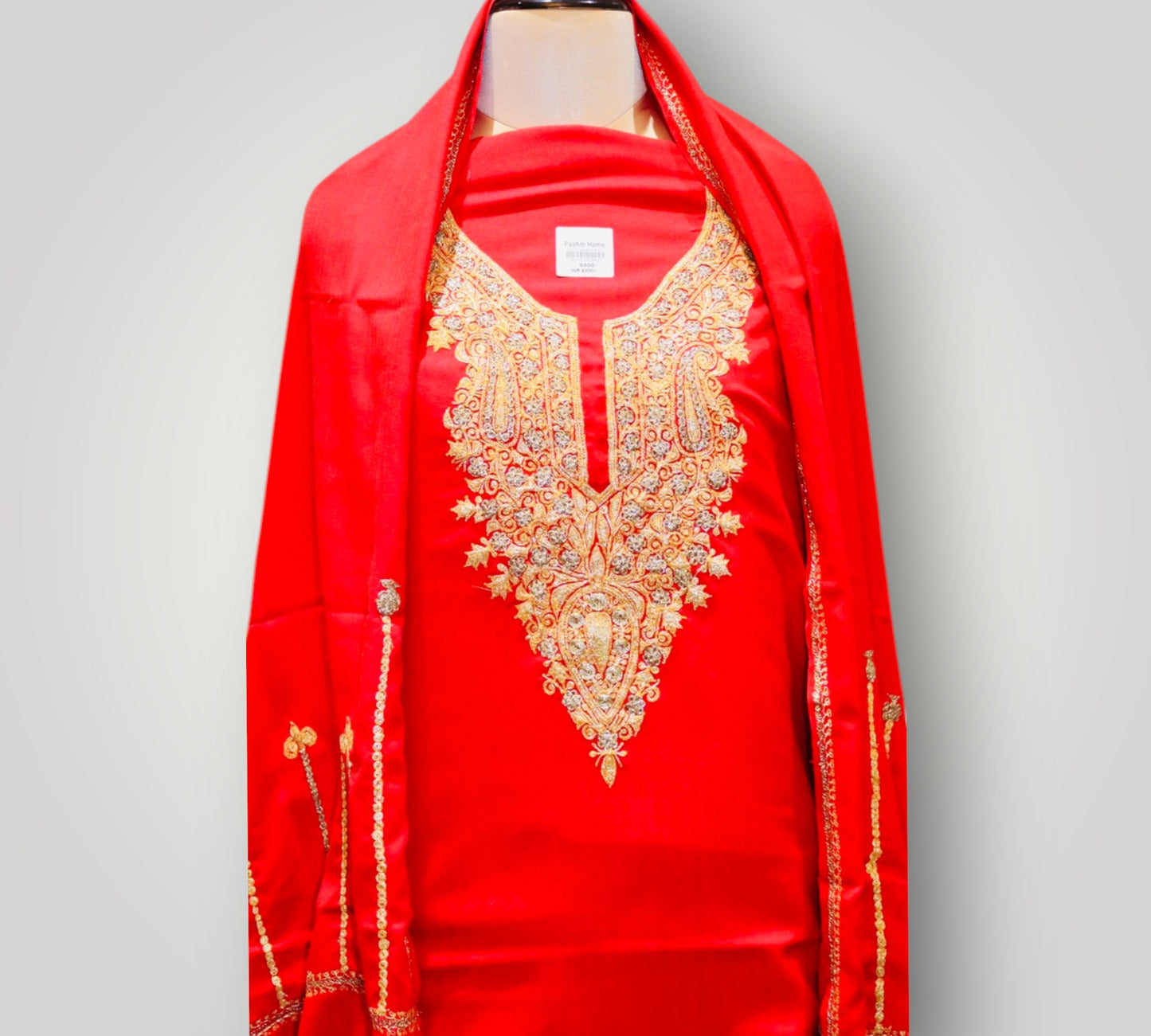 Red Pure Wool Tilla Suit With Dupatta