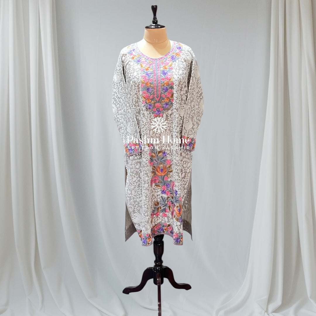 Grey Floral Pure Georgette Top Suit