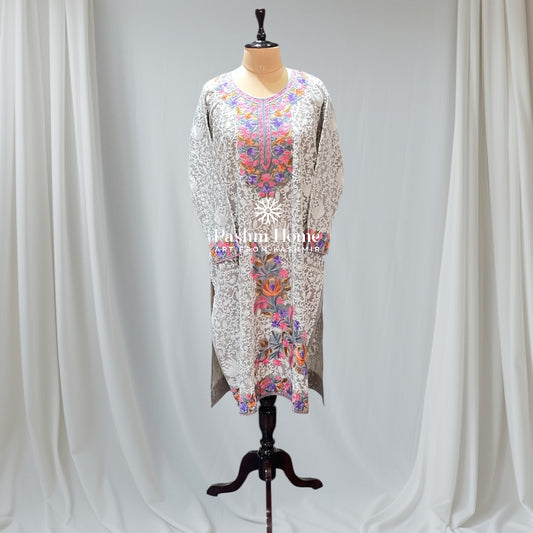 Grey Floral Pure Georgette Top Suit