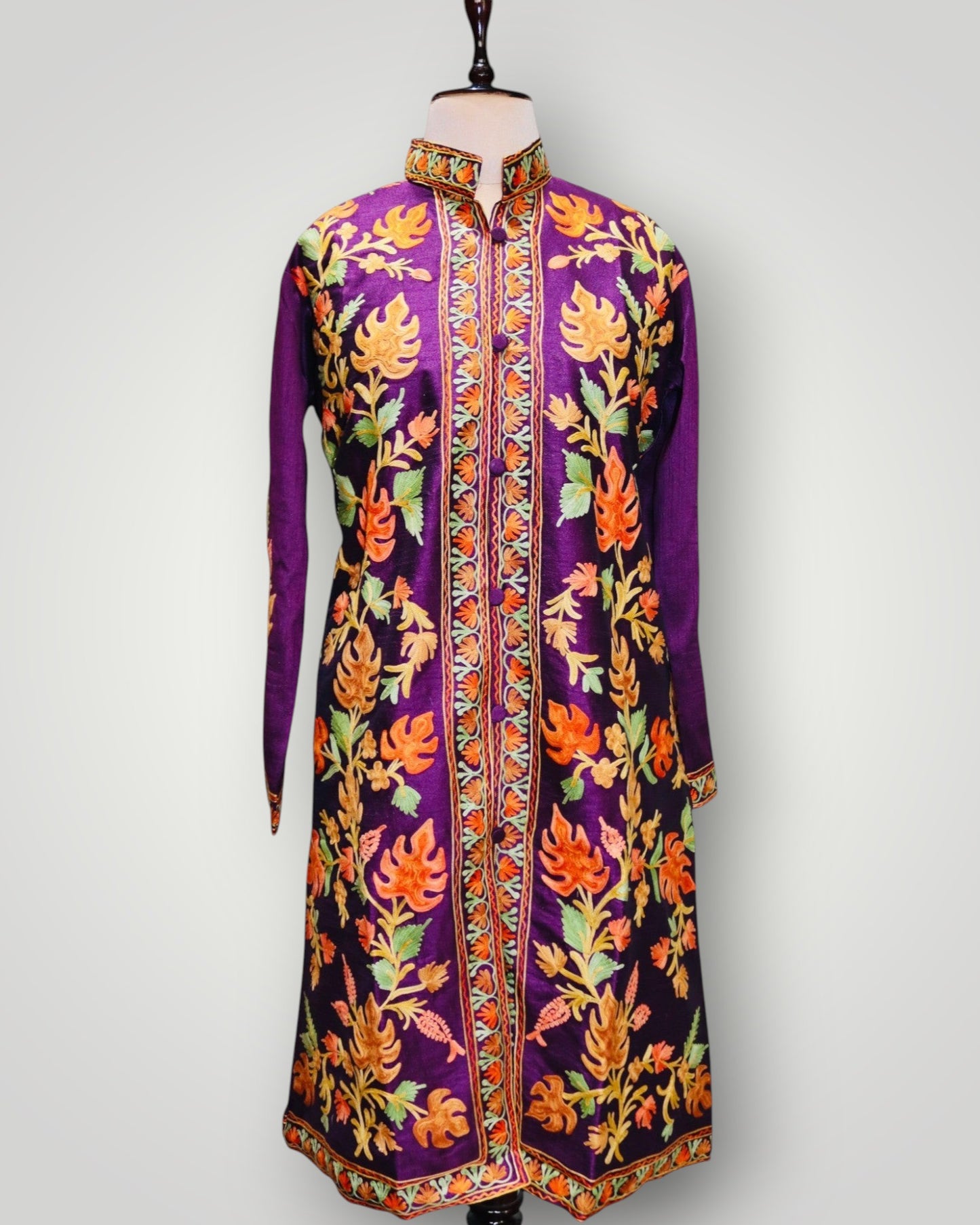 Yellow Hand Embroidered Silk Ari Poshkaar Jali Long Jacket
