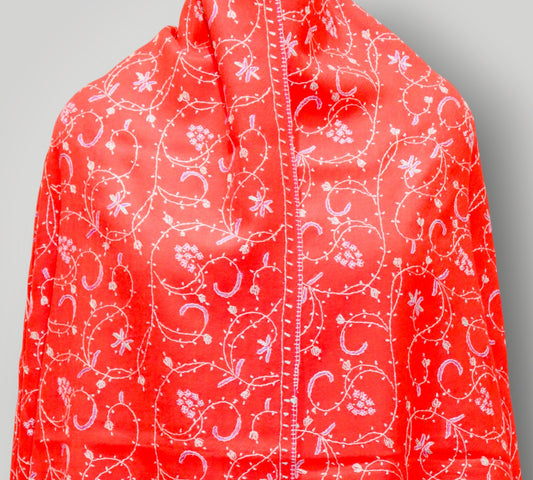 Red Toosha Handwork Sozni Jali Shawl