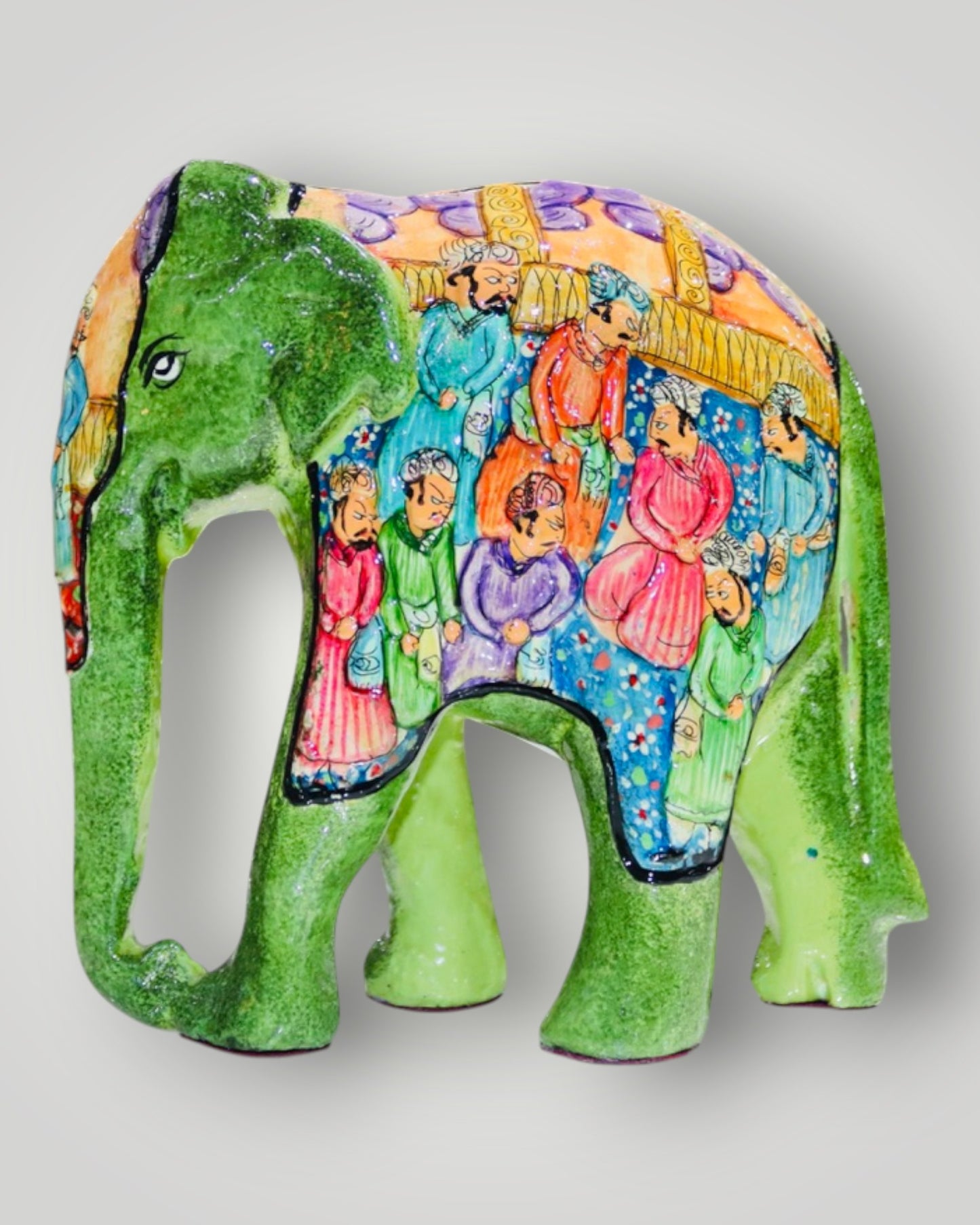Green Paper Mache Embossed Darbar Design Elephant