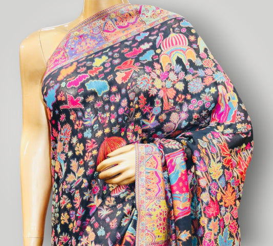 Black Chinar Tree Kani Silk Allover Saree