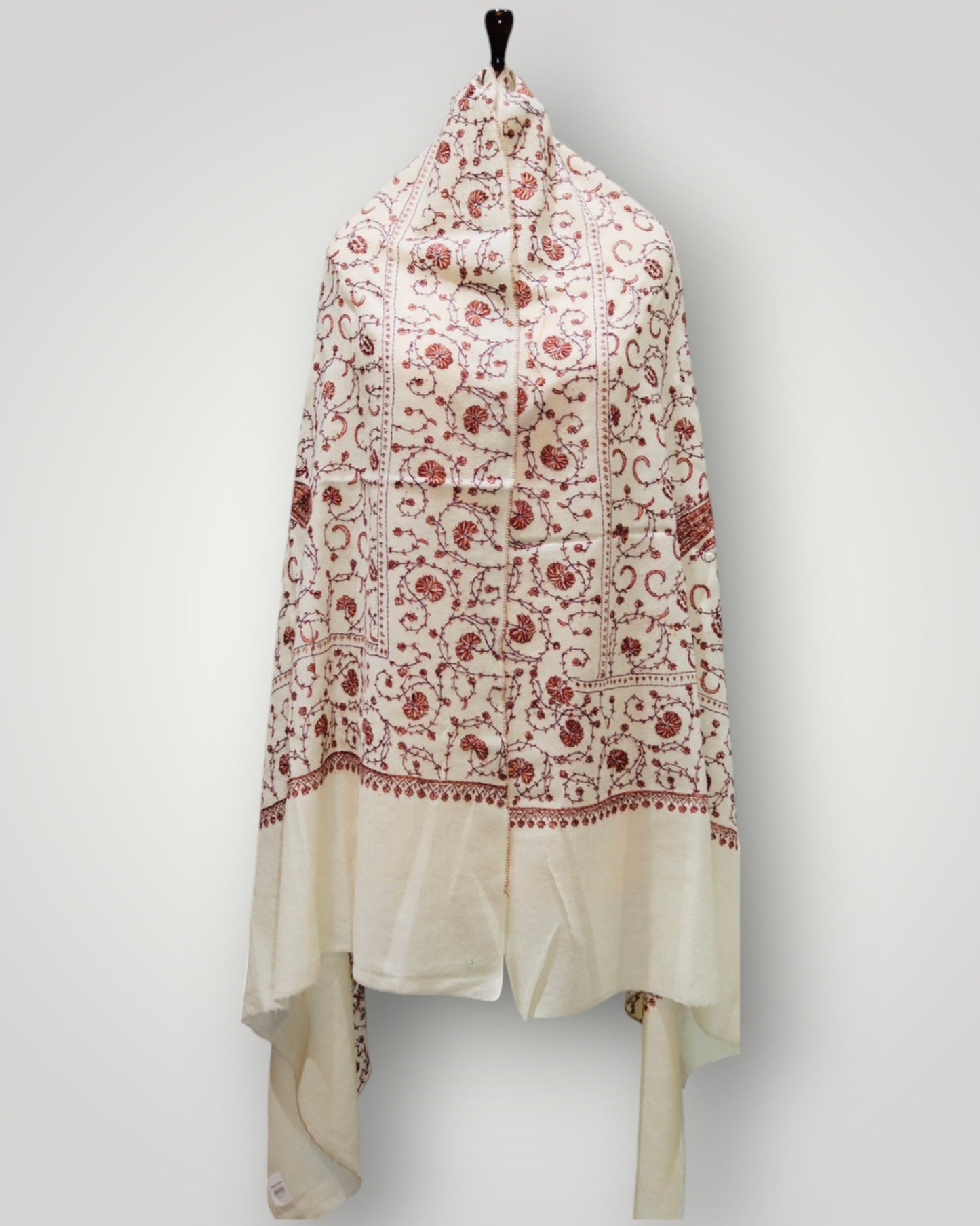 White Pure Wool Handwork Sozni Jali Shawl