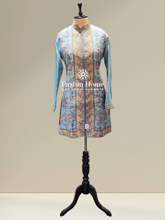 Blue Fine Silk Kani Coat