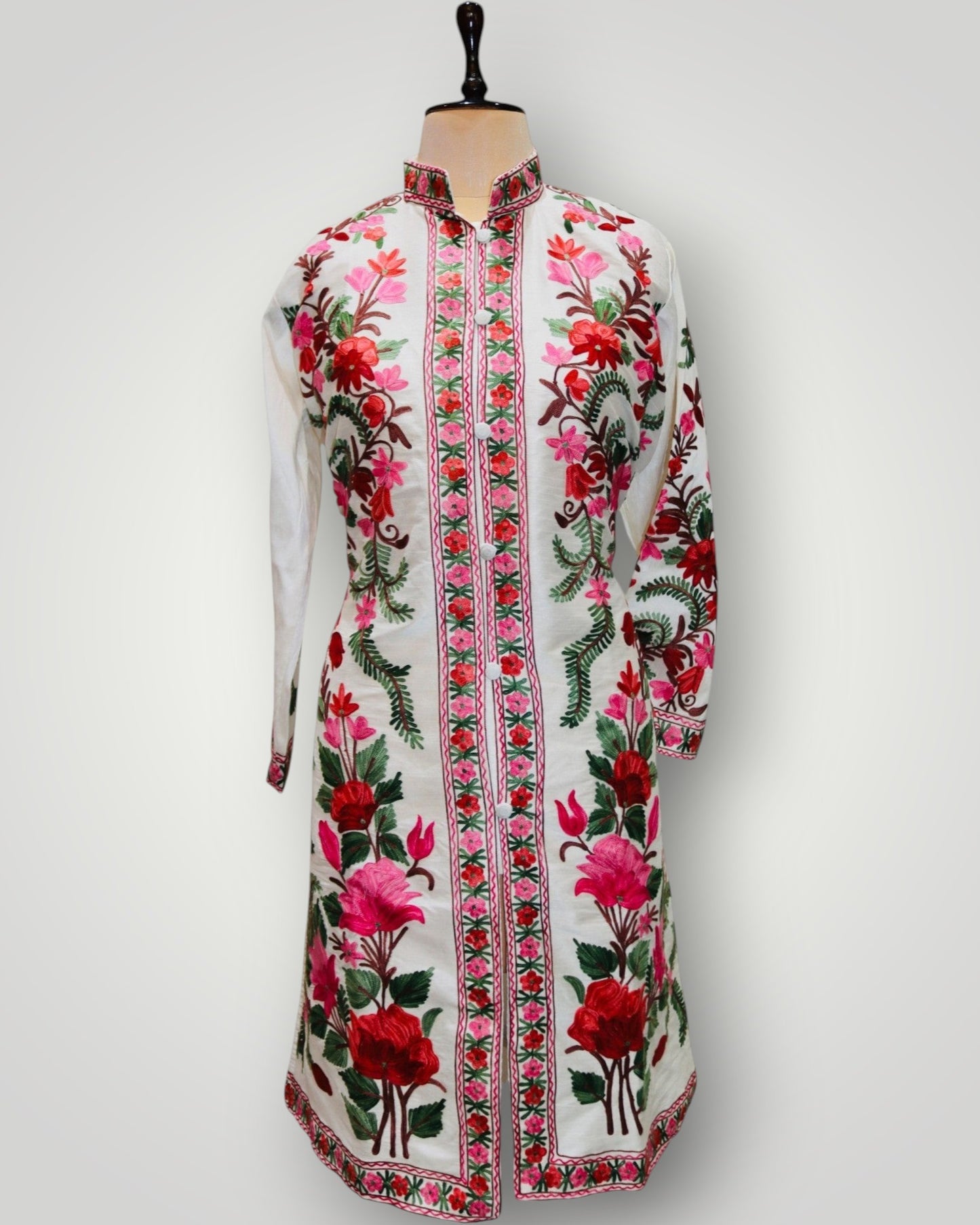 Yellow Hand Embroidered Silk Ari Poshkaar Jali Long Jacket