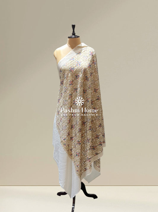 White Fine Wool Zari Shawl