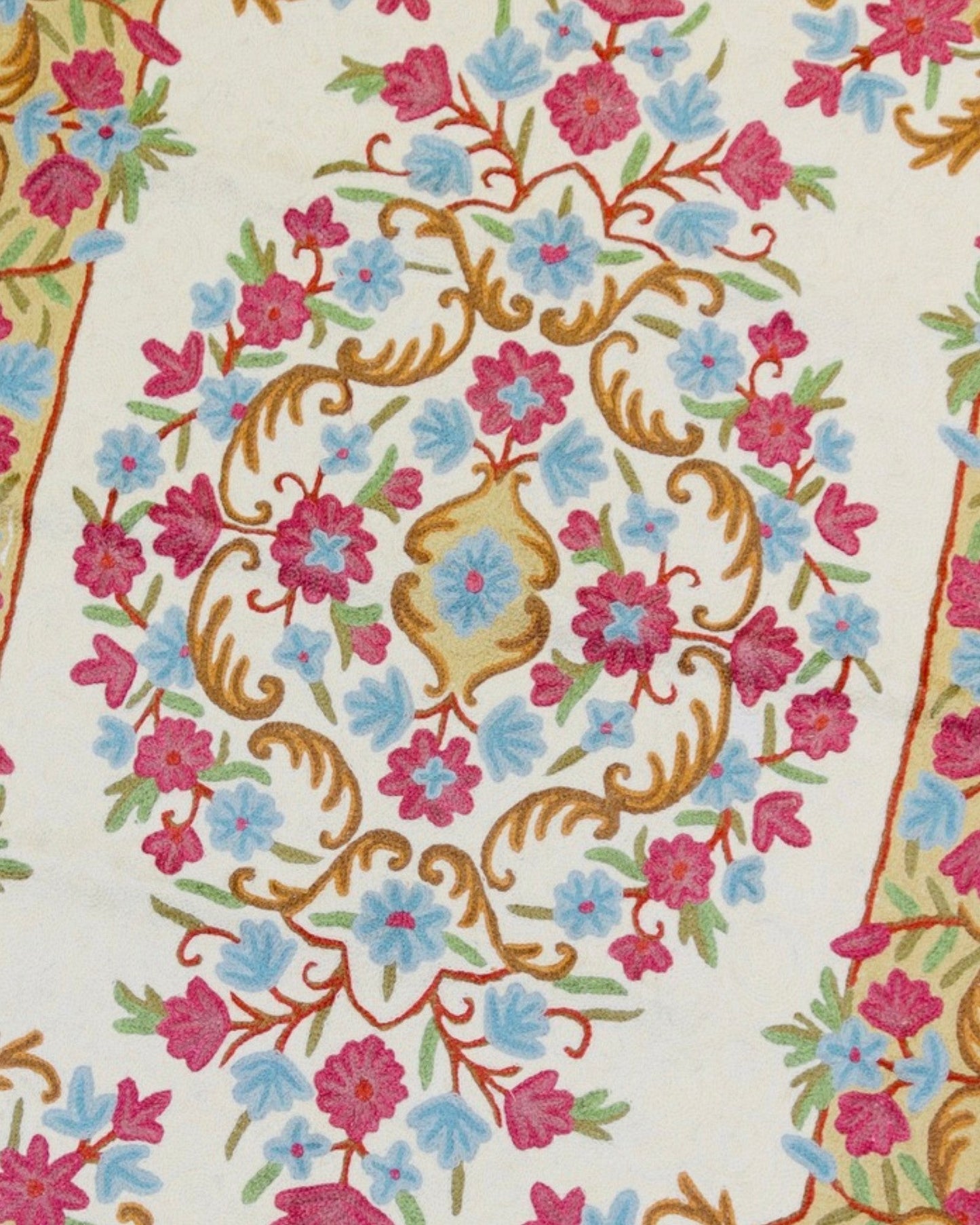Silk Chainstitch Handmade Rug Floral Rug