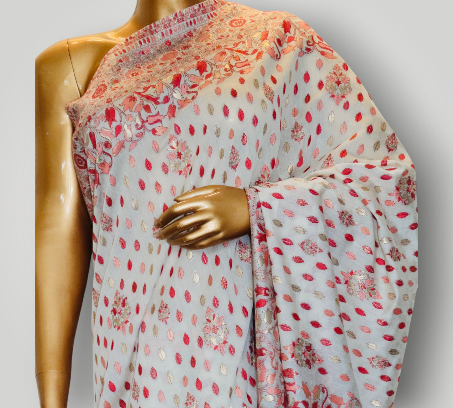 Grey Pure Silk Kani Handmade Saree