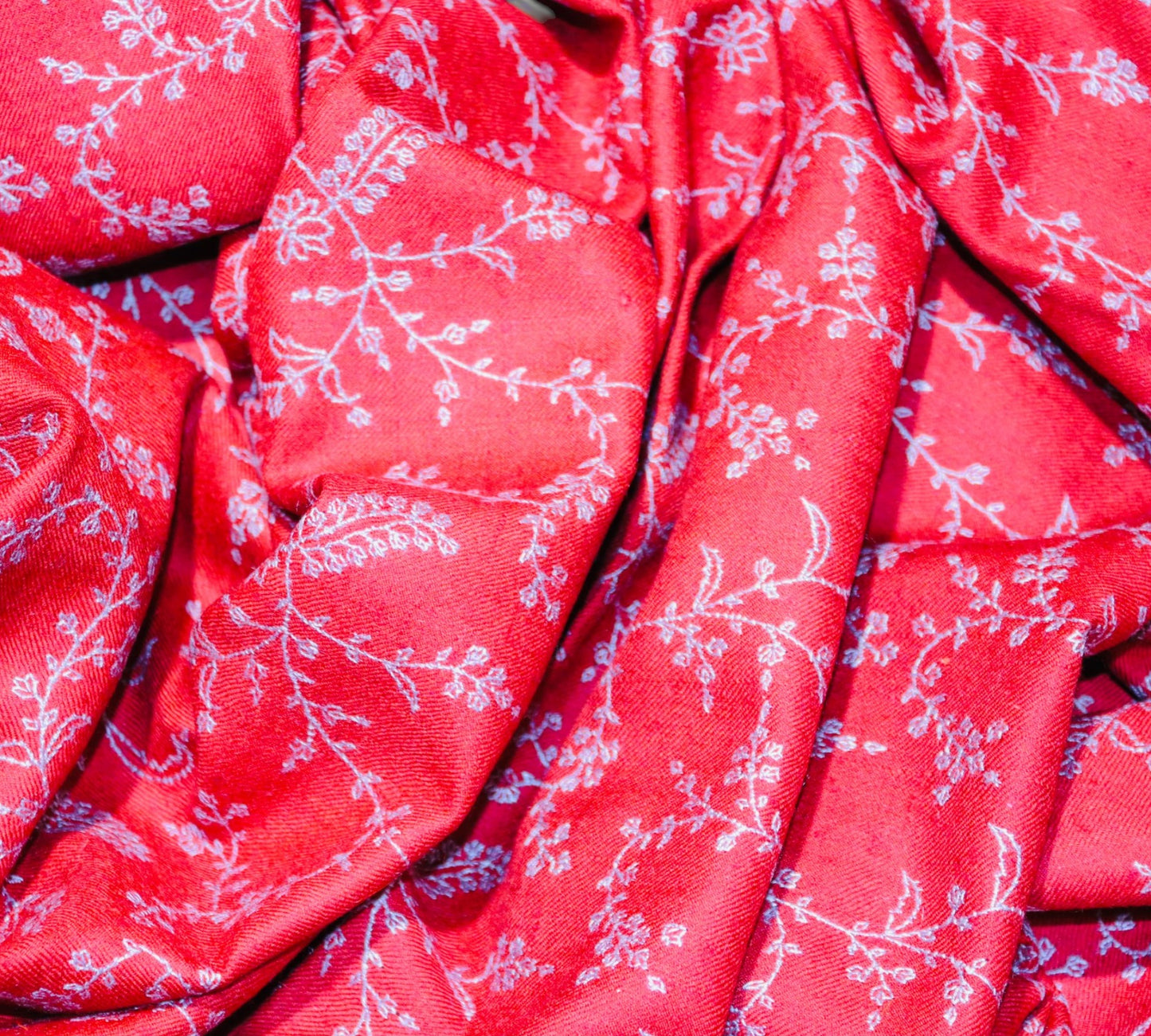 Red Pure Pashmina Sozni Handmade Embroidered Jali Shawl
