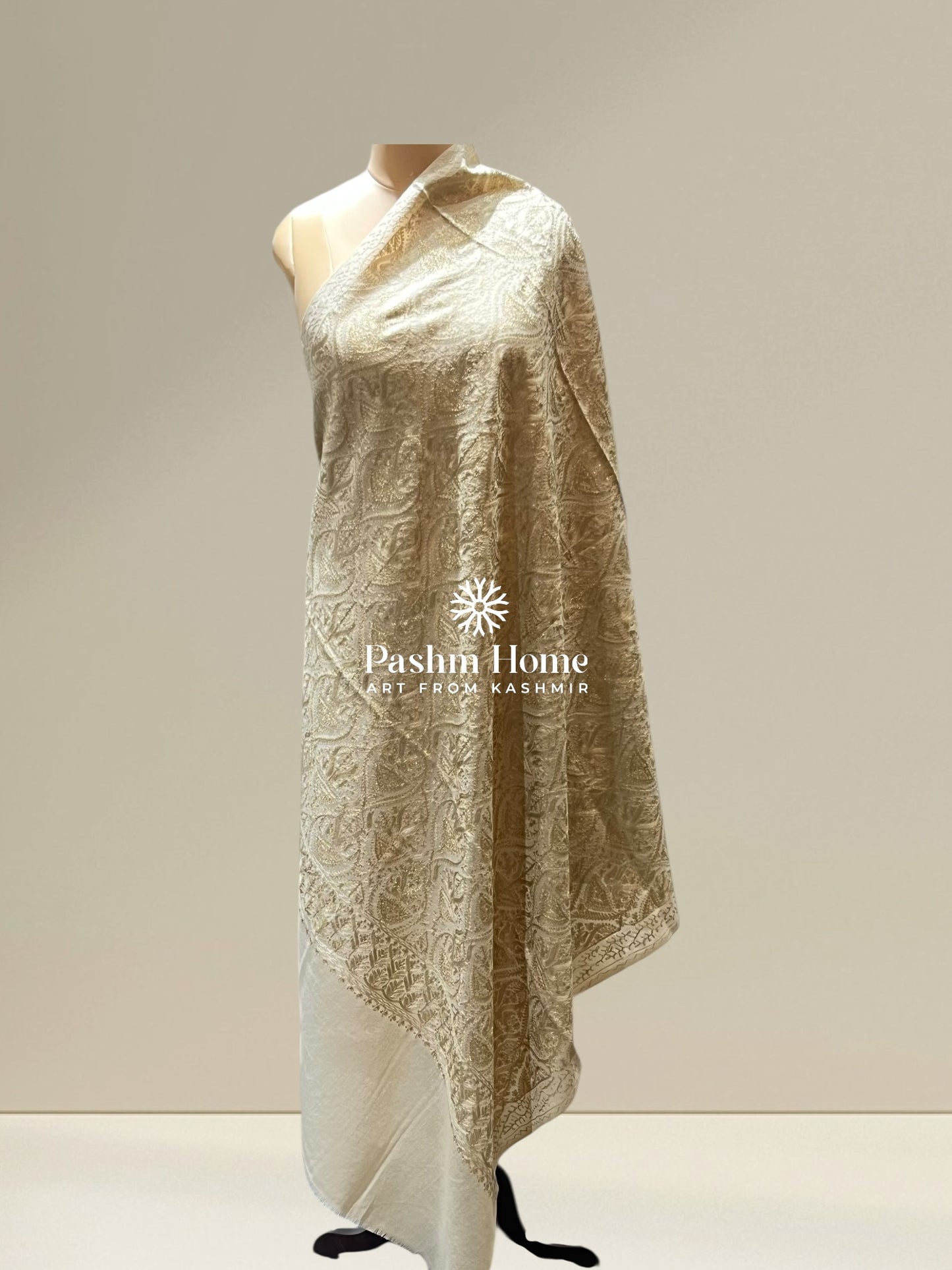 Off White Fine Wool Zari Shawl