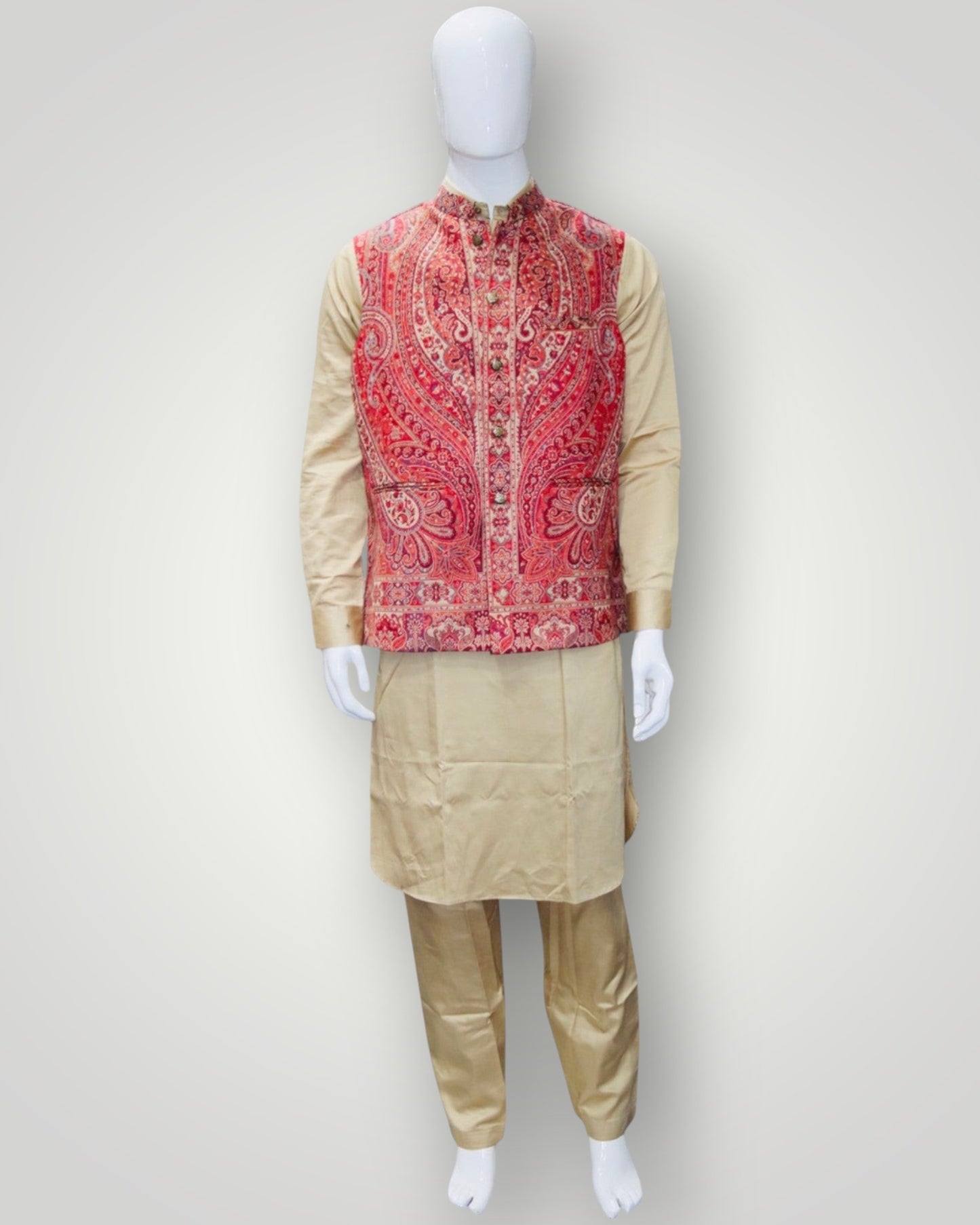 Blue Multicolour Kani Embroidered Jamawar Waistcoat