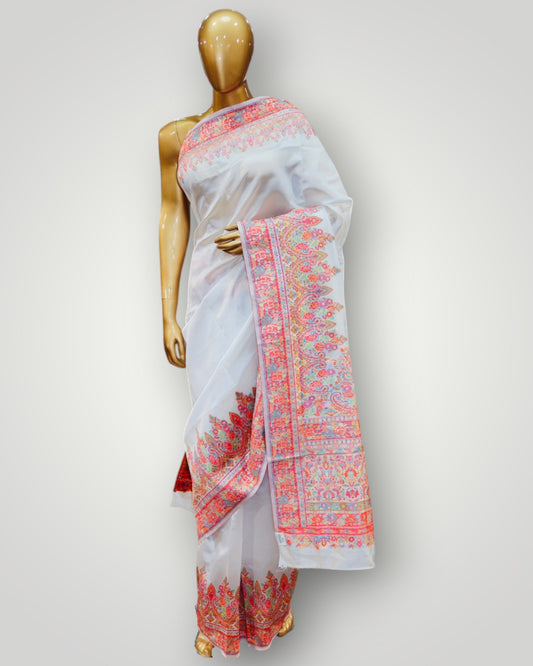 White Kani Border Silk Saree