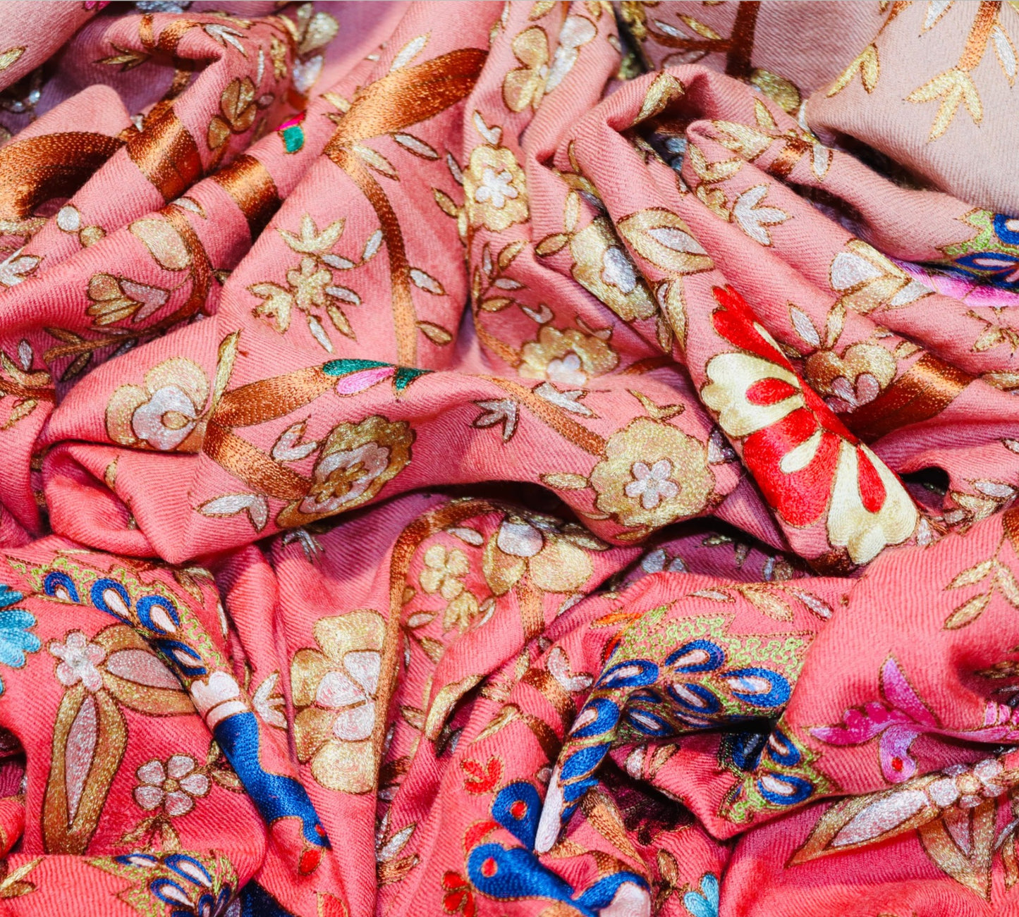 Peach Shikargah Pure Pashmina Handmade Kalamkari Shawl