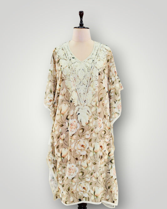 Sand Printed Georgette Short Kaftaan