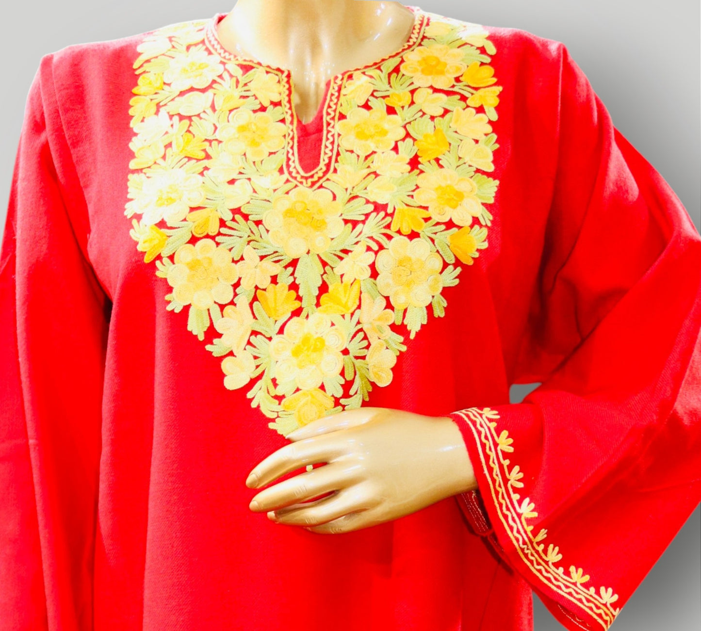 Red Handwork Ari Wool Pheran