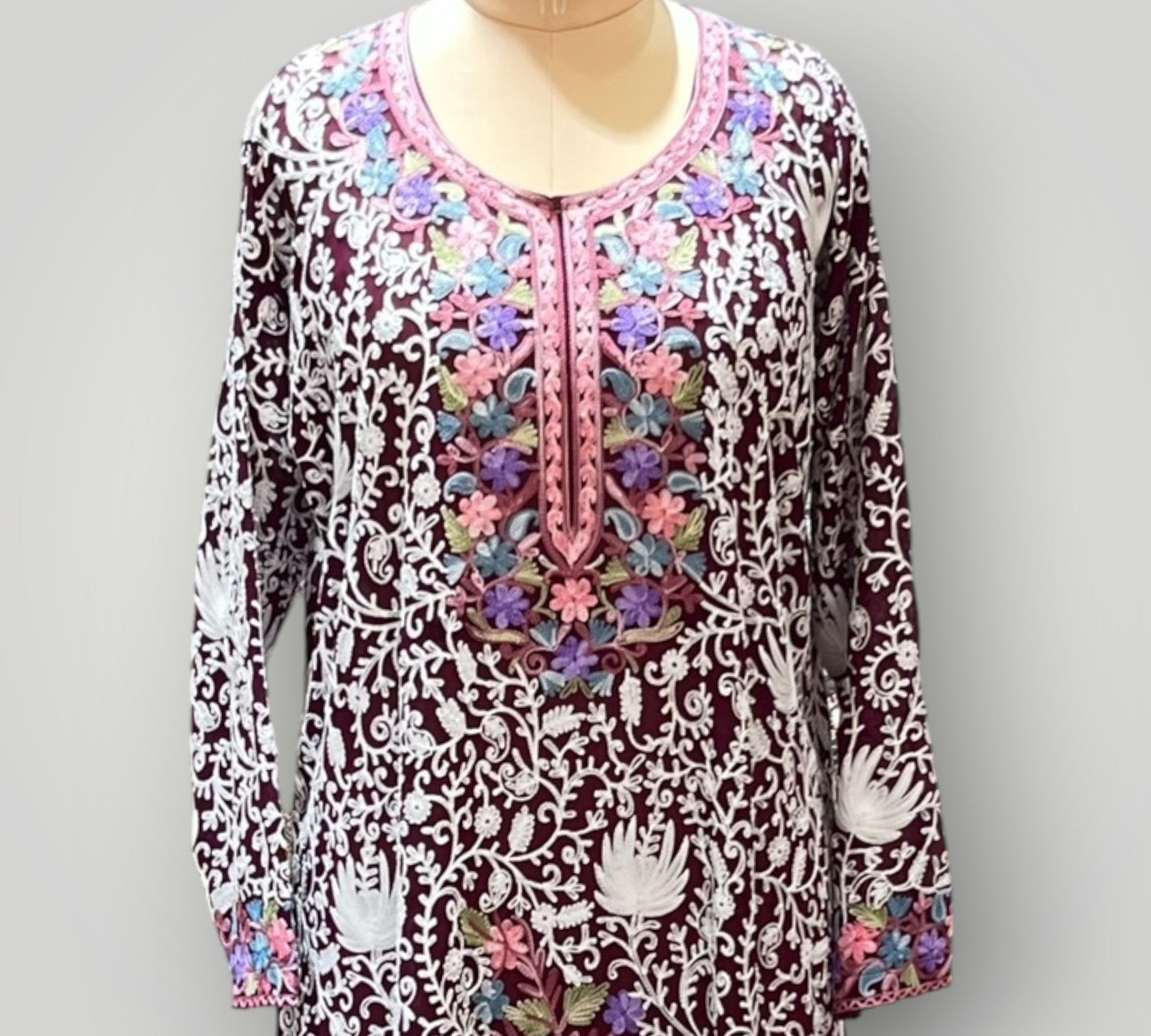 Purple Floral Pure Georgette Top Suit With Hand Embroidered Ari Work