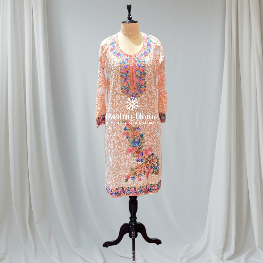 Orange Floral Pure Georgette Top Suit