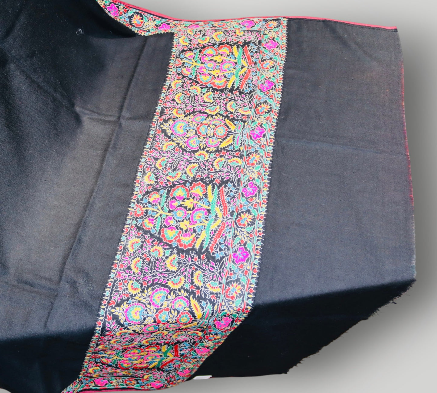 Black Pure Pashmina Handmade Sozni Shawl