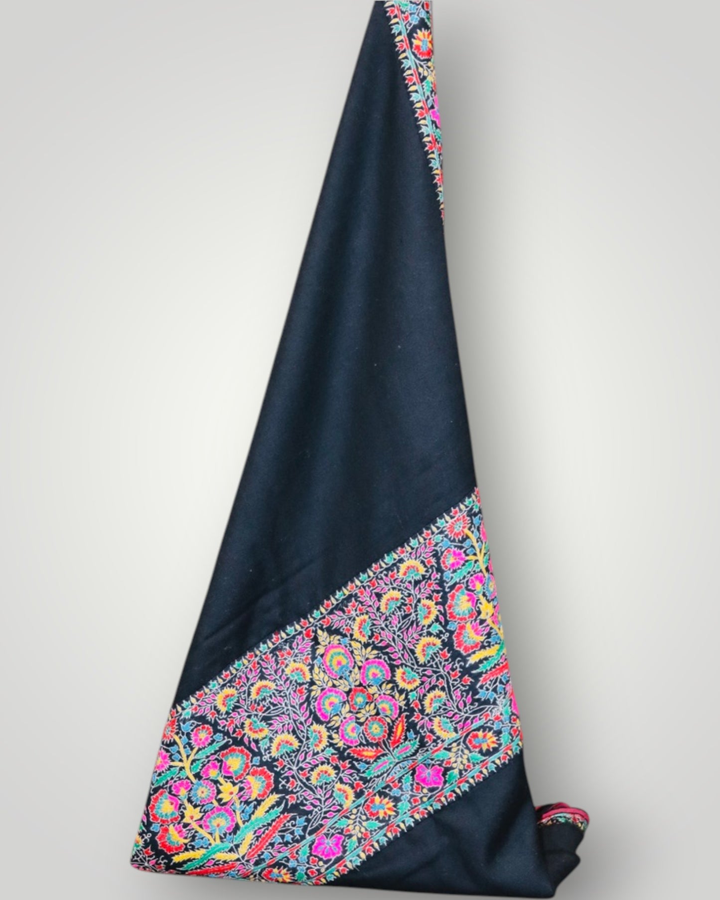 Black Pure Pashmina Handmade Sozni Shawl