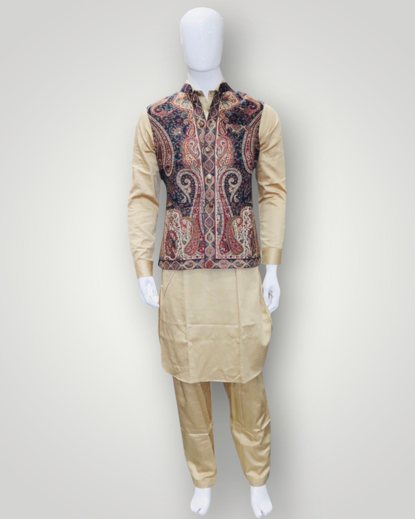 Orange Kani Embroidered Jamawar Waistcoat