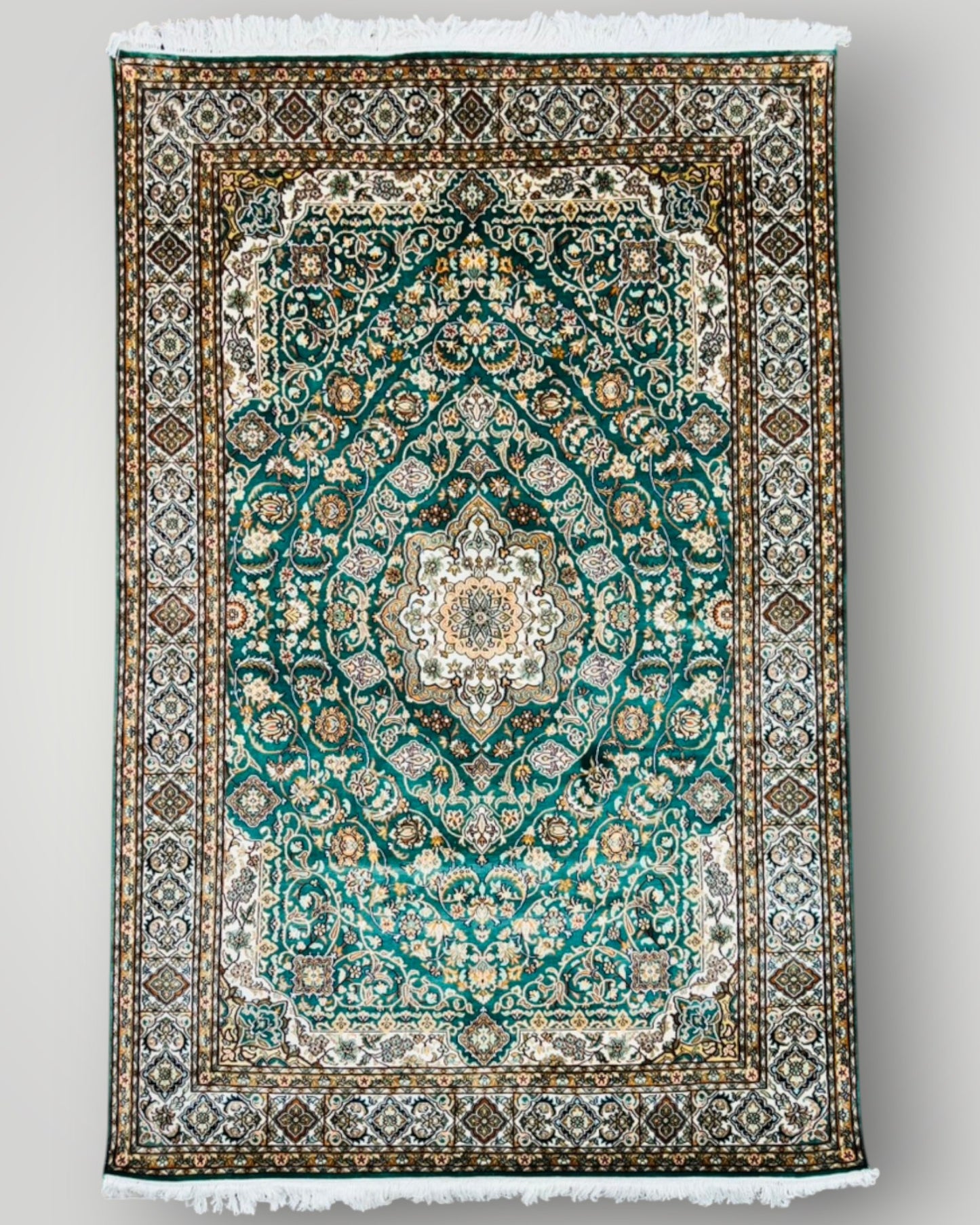 6 FT × 4 FT Tabrizi Fine Silk On Silk Hand Knotted Carpet