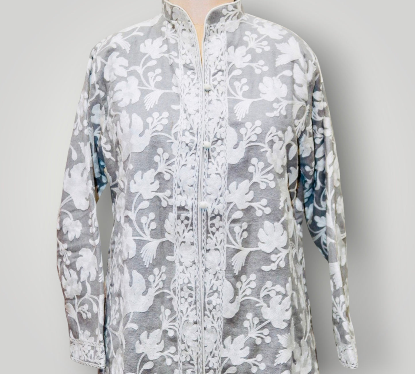Grey Cashmere With Embroidery Ari Short Jacket