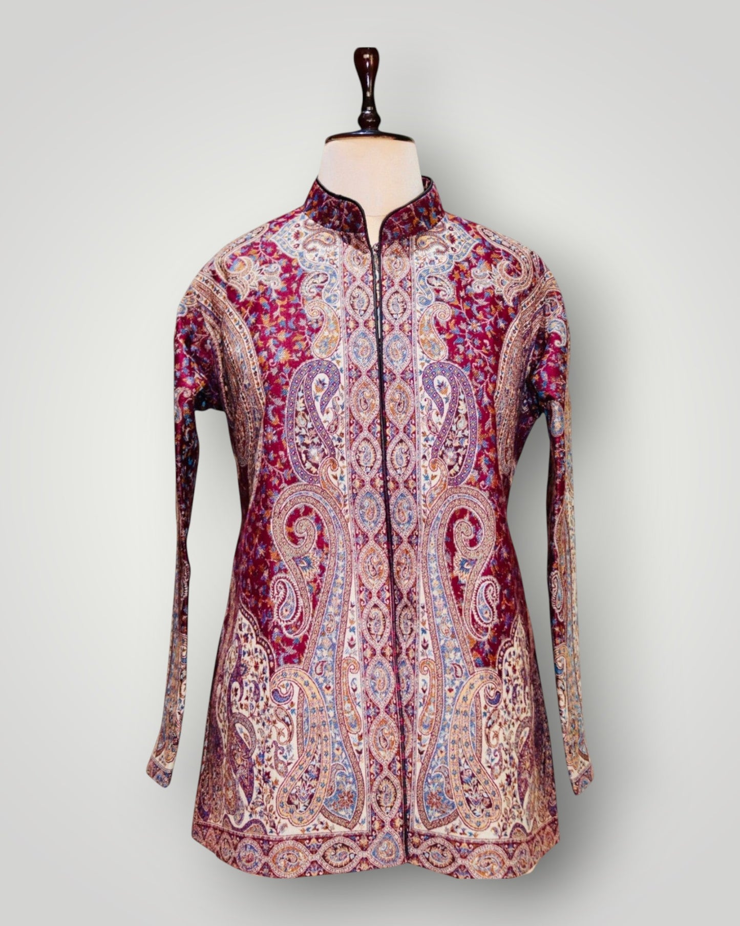 Red Pure Wool Kani Jamawar Short Jacket