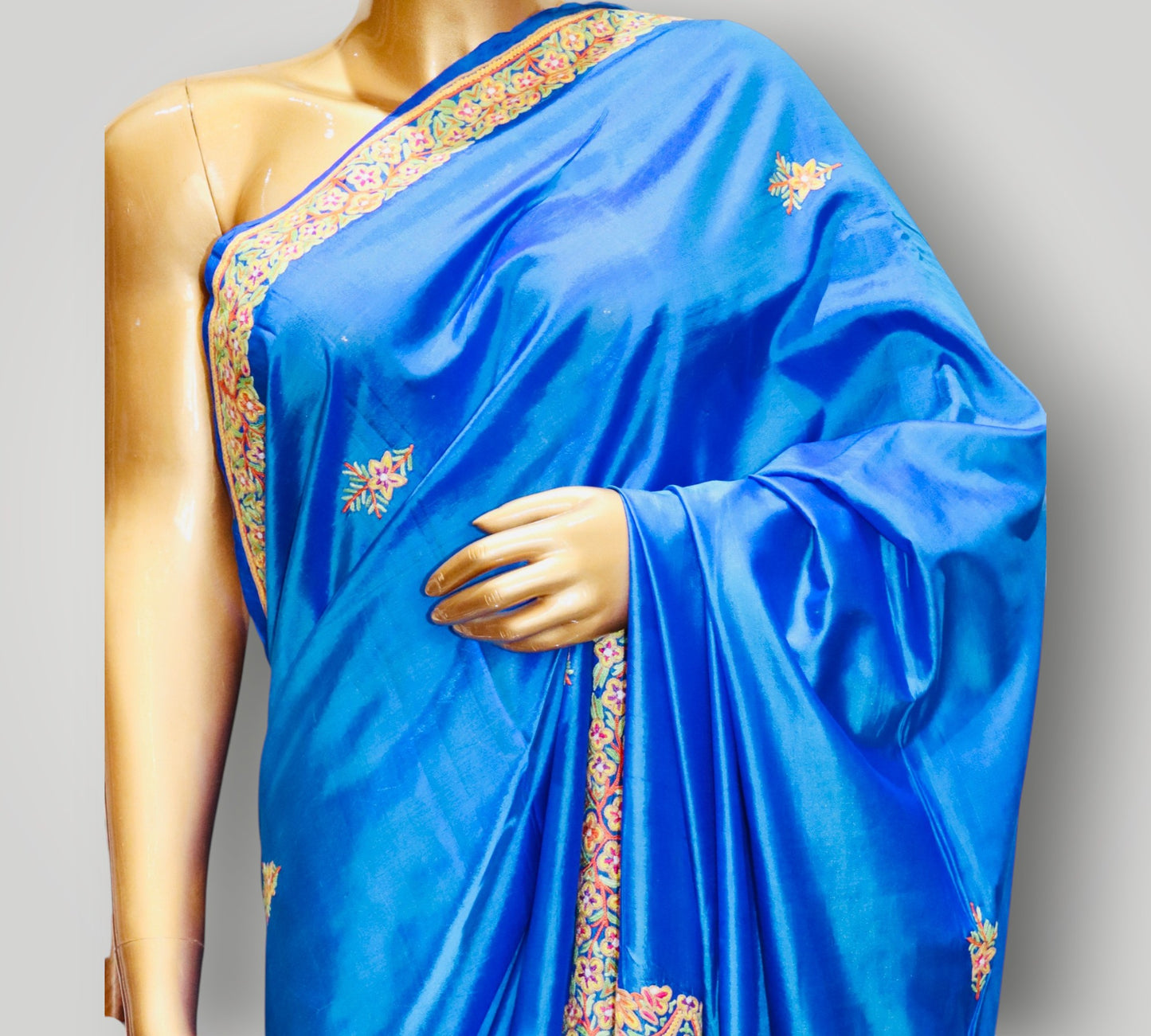 Blue Pure Silk Handmade Ari Saree