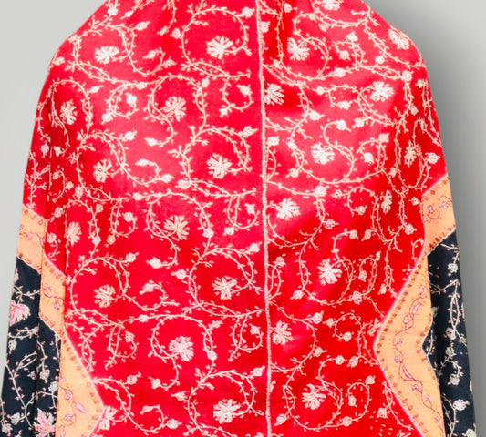 Red Double Shaded Toosha  Handwork  Sozni Shawl