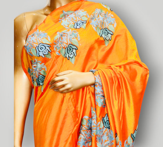 Orange Pure Silk Ari Saree