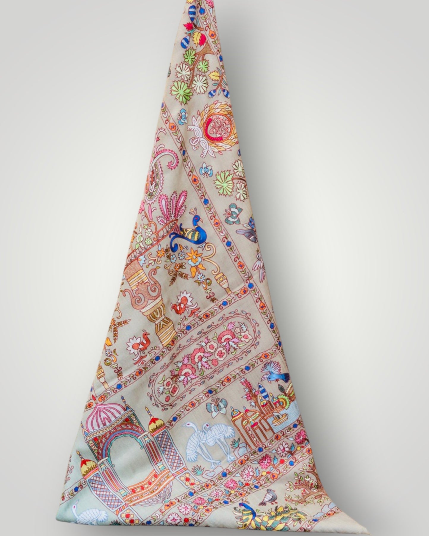 Lavender Shikargah Design Pure Pashmina Handmade Kalamkari Shawl