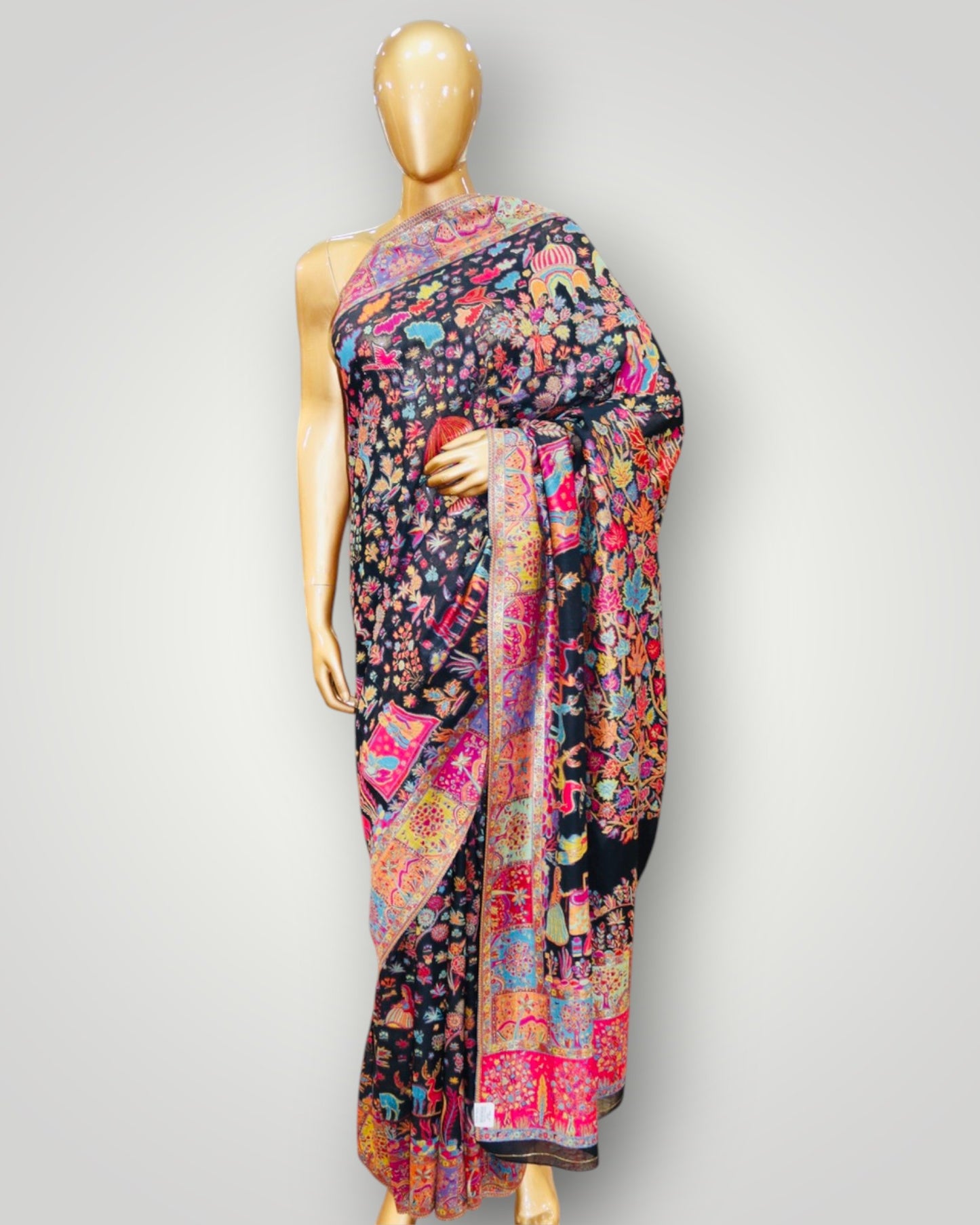 Black Chinar Tree Kani Silk Allover Saree