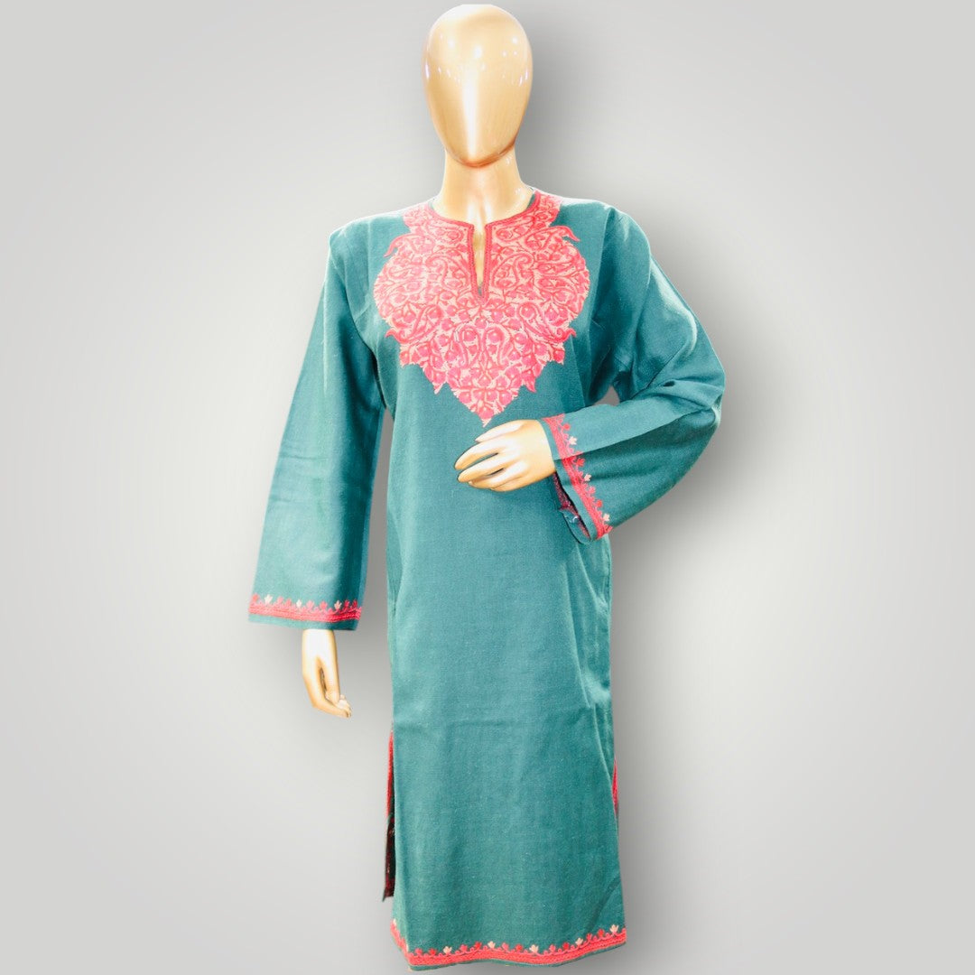 Teal Handmade Ari Pure Wool Pheran