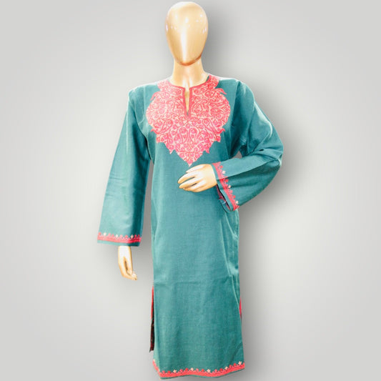 Teal Handmade Ari Pure Wool Pheran