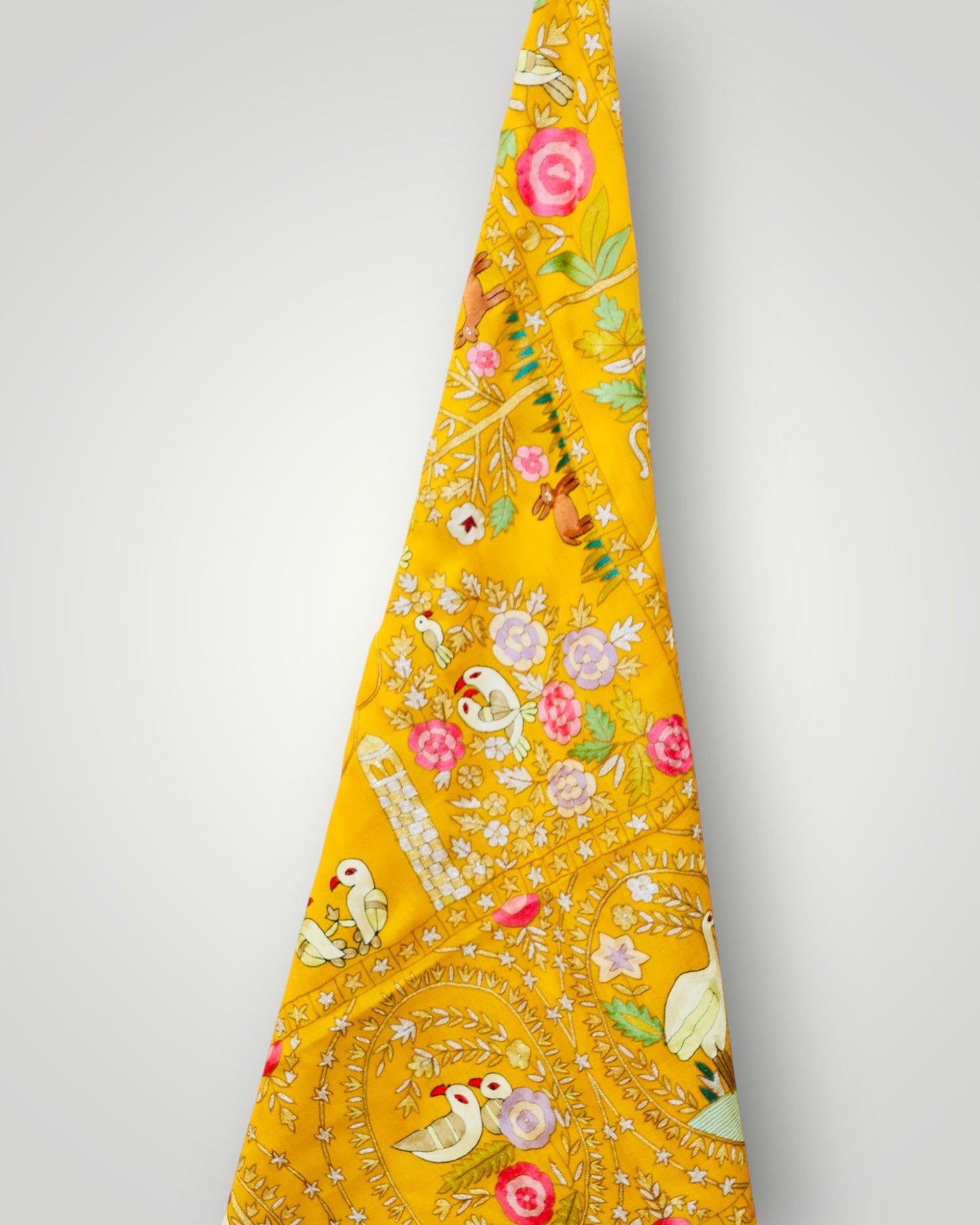Yellow Pure Pashmina Handmade Kalamkari Shawl