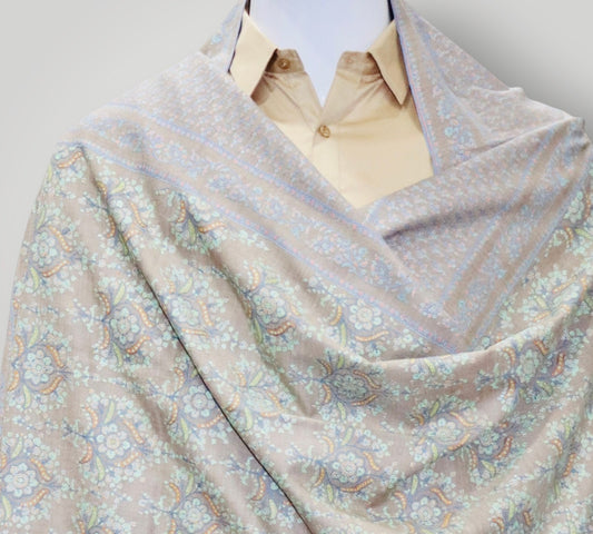 Exclusive Grey Sozni Embroidered Pashmina Gents Shawl