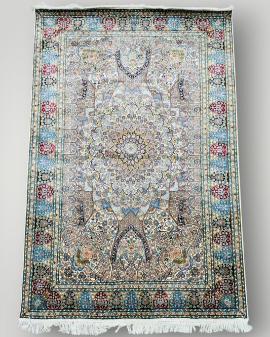 6 FT × 4 FT Tabrizi Fine Silk On Silk Hand Knotted Carpet