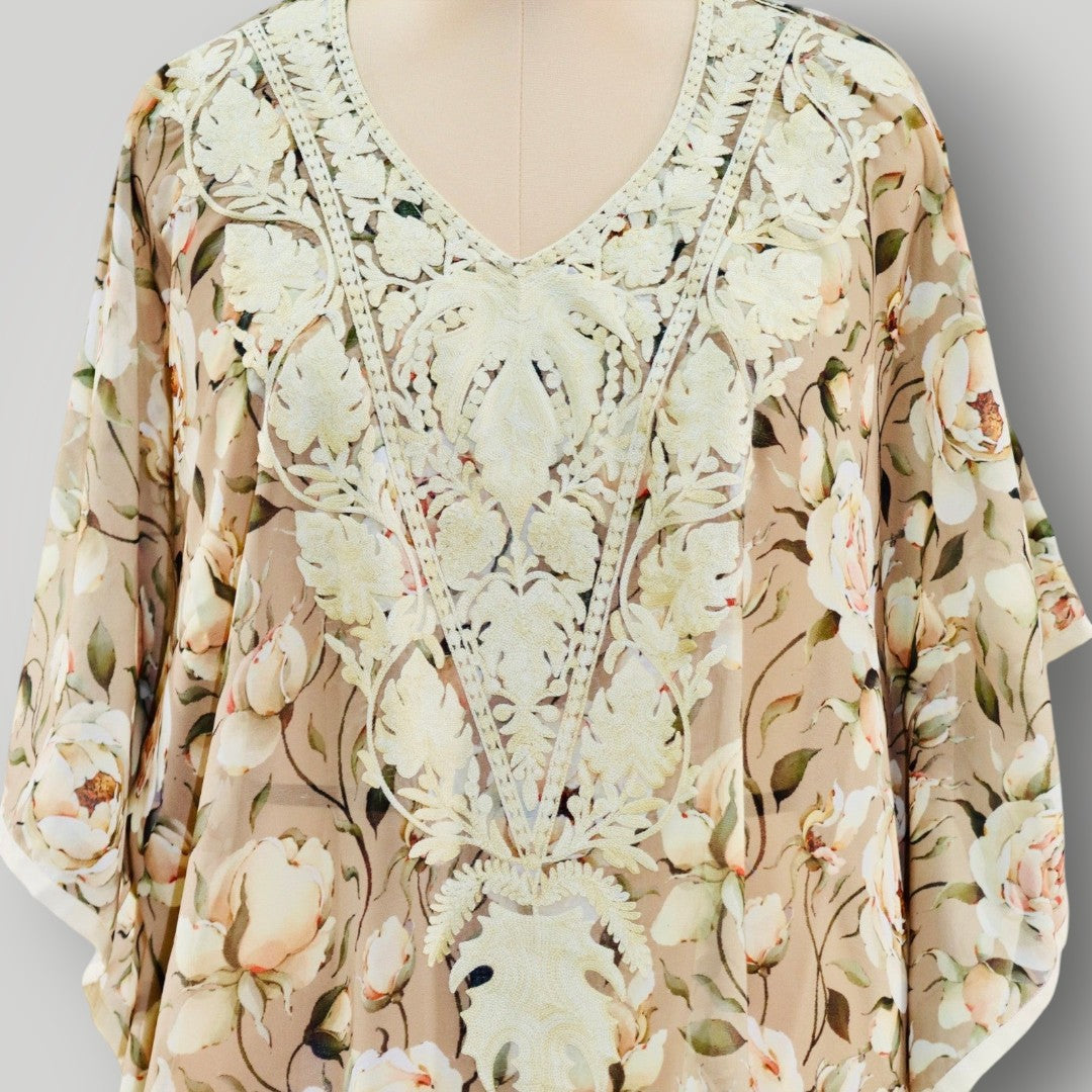 Sand Printed Georgette Ari Chinar Short Kaftan