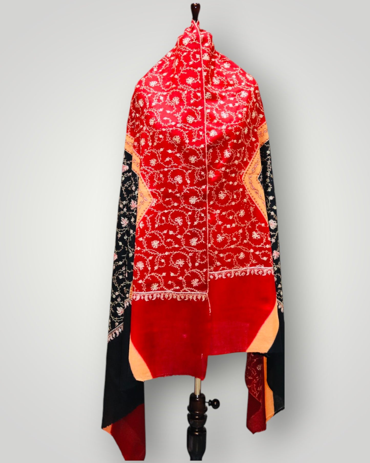 Red Toosha Handwork Sozni Jali Shawl