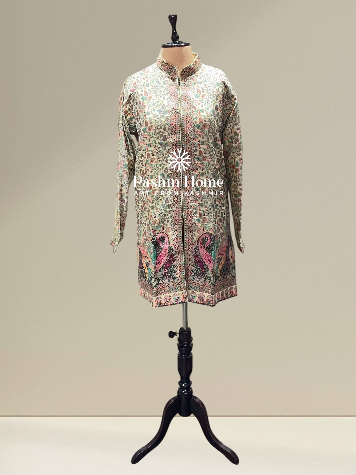 Cream Beige Fine Silk Kani Coat