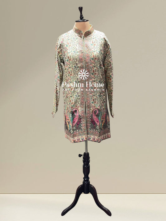 Cream Beige Fine Silk Kani Coat