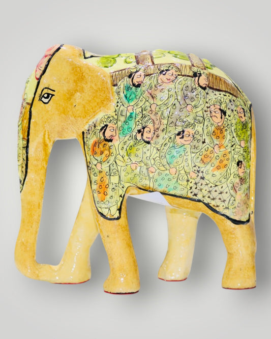 Yellow Paper Mache Embossed Darbar Design Elephant