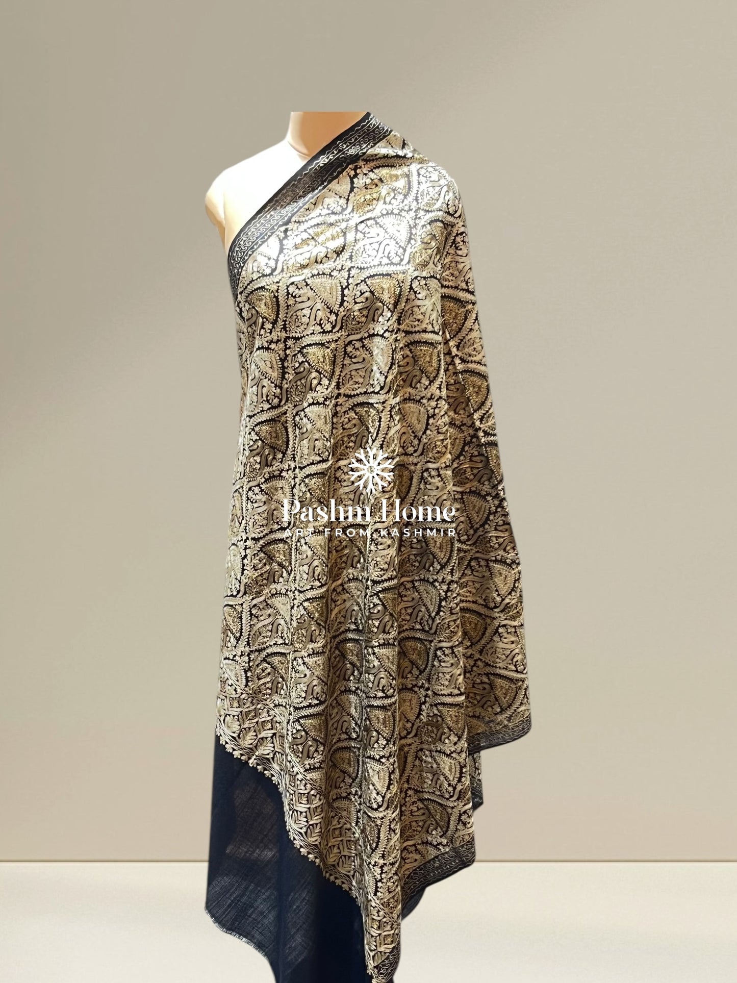 Black Fine Wool Zari Shawl