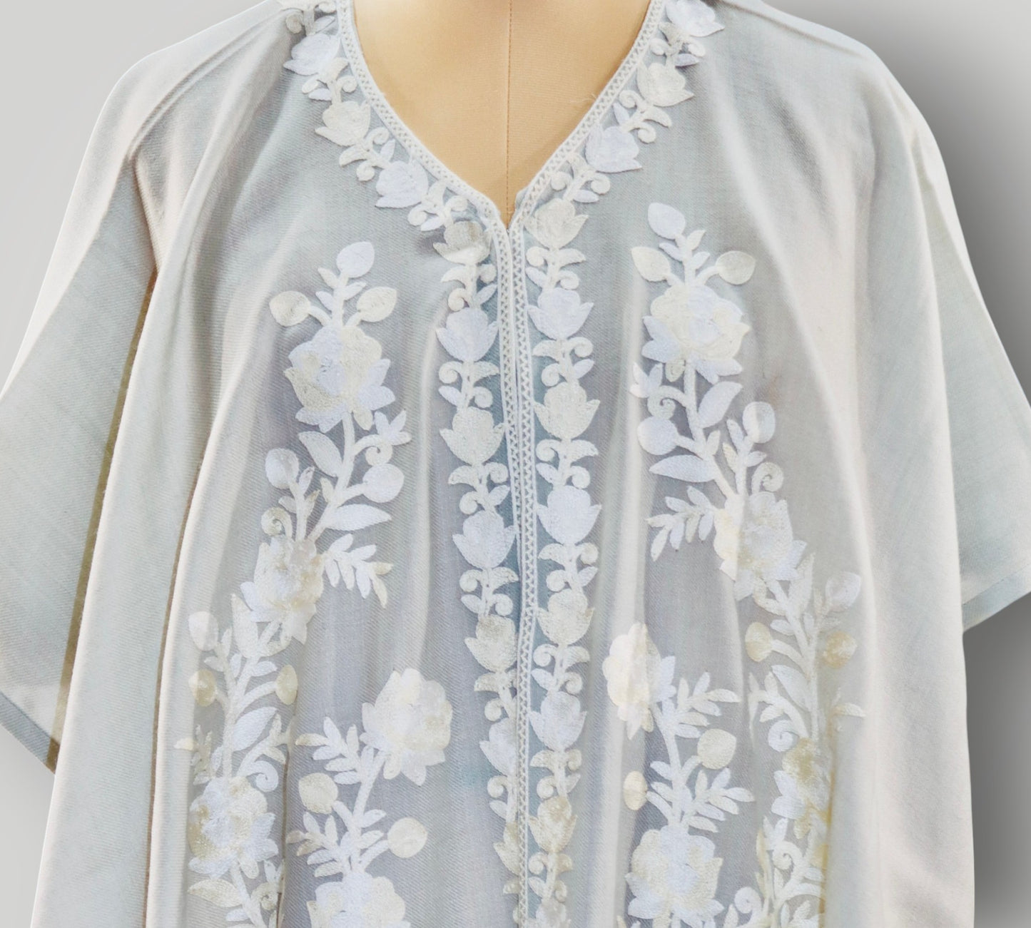 Silver Grey Cashmere Ari Paisley Cape Shawl