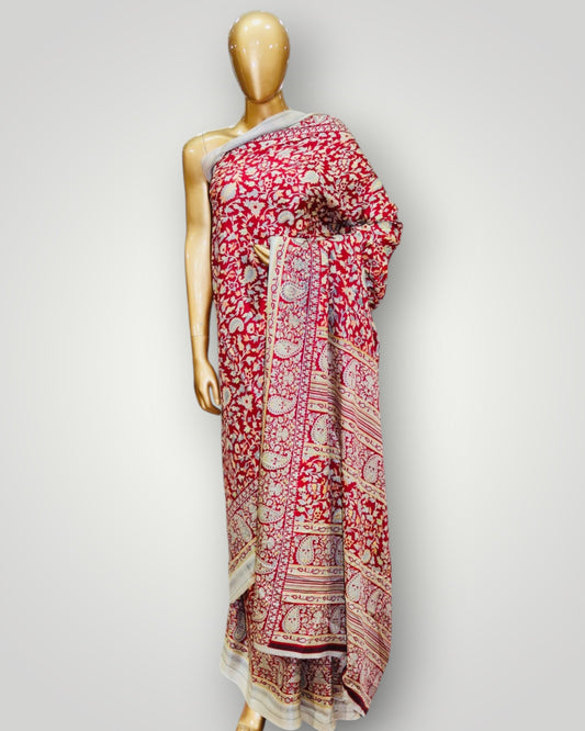 Red Printed Silk Saree