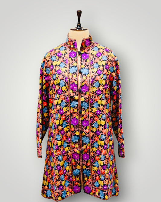 Floral Multicolour Handmade Cashmere Long Jacket