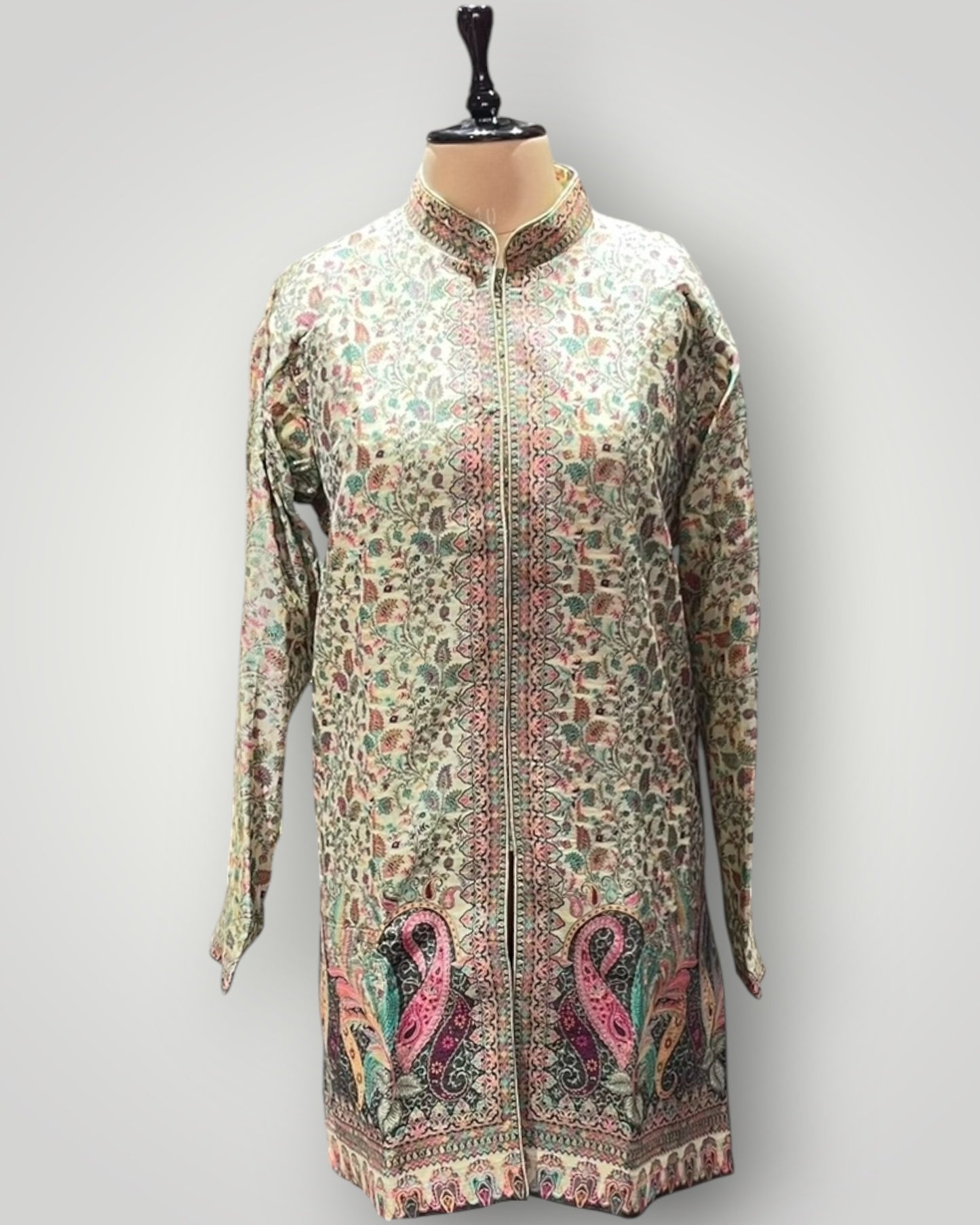 Beige Fine Silk Kani Coat