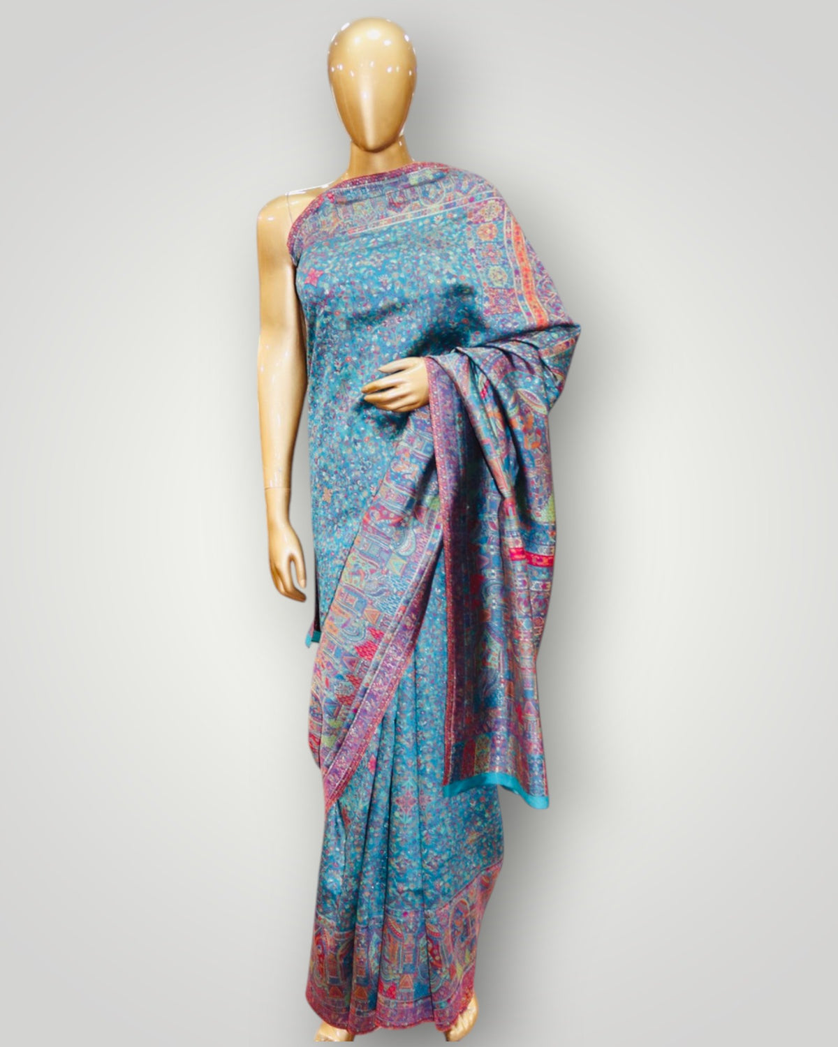 Dark Teal Pure Silk Kani Saree