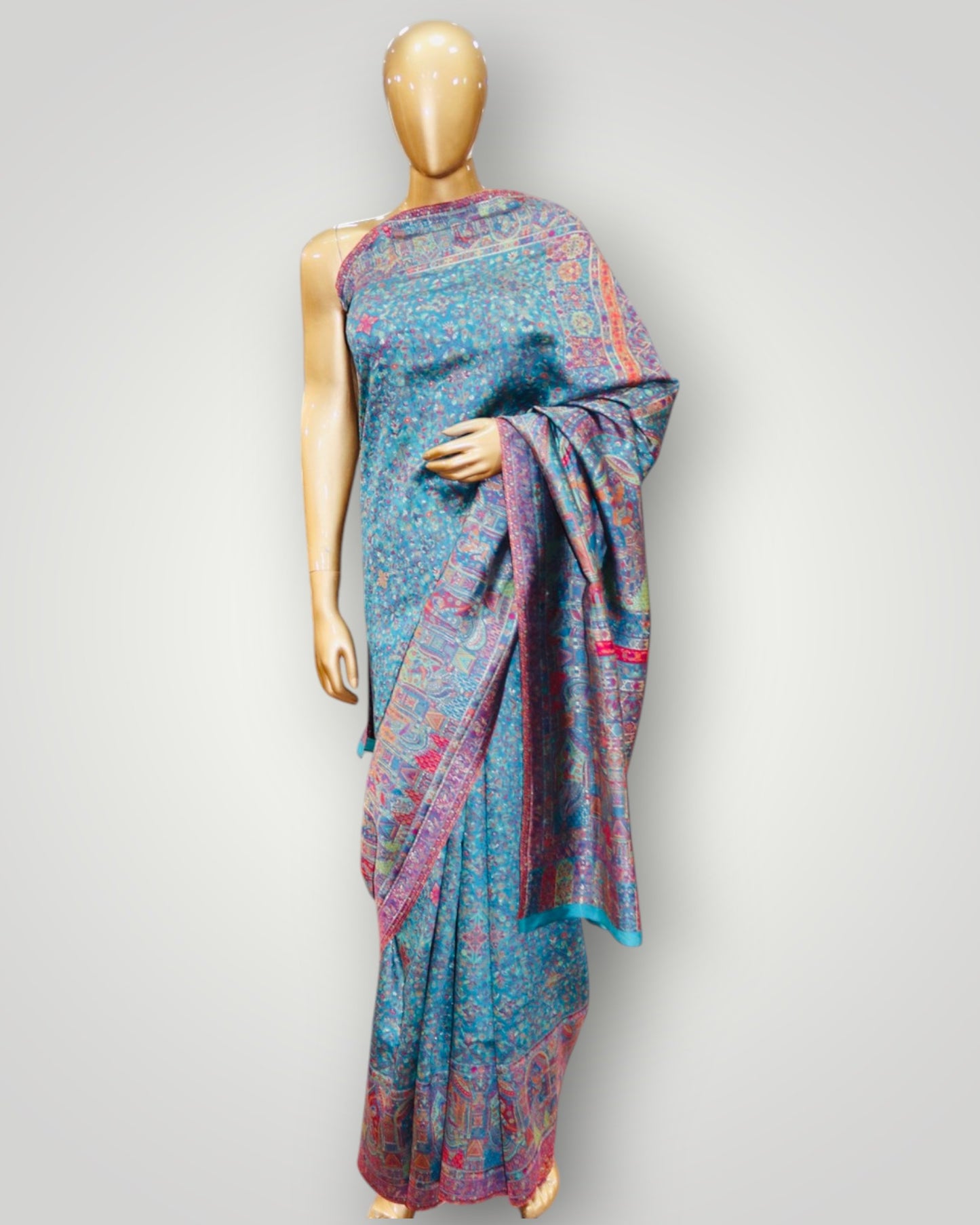 Dark Teal Pure Silk Kani Saree